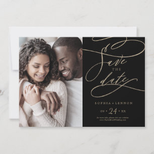Romantic Gold Calligraphy   Zwarte foto Save The Date