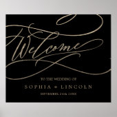 Romantic Gold Calligraphy | Zwarte welkomstbruilof Poster (Voorkant)