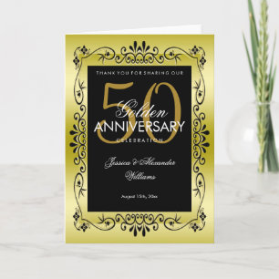 Romantic Gold Decorative Framed 50th Wedding Bedankkaart