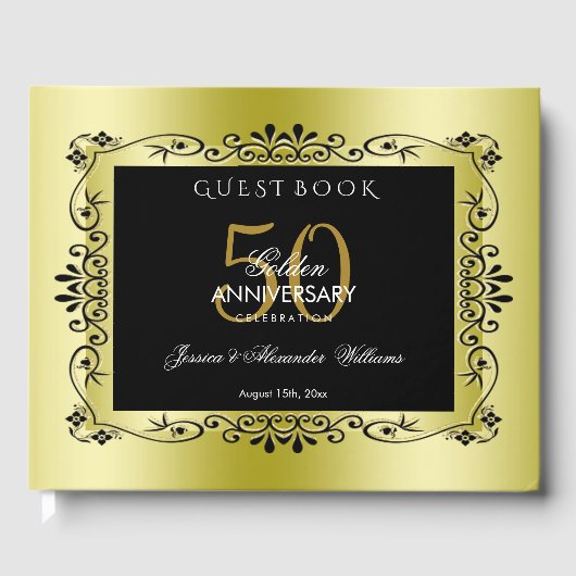 Romantic Gold Decorative Framed 50th Wedding Gastenboek (Voorkant)