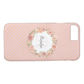 Romantic Gold Dotted Roos Floral Monogramal Name Case-Mate iPhone Case (Achterkant (Horizontaal))