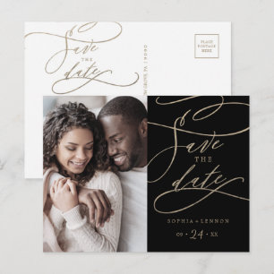 Romantic Gold en Black Photo Save the Date Uitnodiging Briefkaart