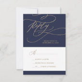 Romantic Gold en Navy Calligraphy Simple RSVP Kaartje (Voorkant)