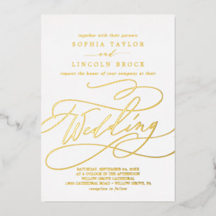 Romantic Gold Foil Calligrafie   Vlaams huwelijk Folie Uitnodiging