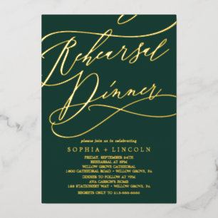 Romantic Gold Foil Emerald Rehearsal Dinner Folie Uitnodiging