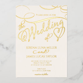 Romantic Gold Foil Flourish Calligraphy Wedding Folie Uitnodiging