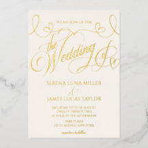 Romantic Gold Foil Flourish Calligraphy Wedding