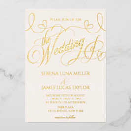 Romantic Gold Foil Flourish Calligraphy Wedding Folie Uitnodiging