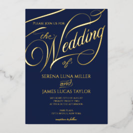 Romantic Gold Foil Flourish Calligraphy Wedding Folie Uitnodiging