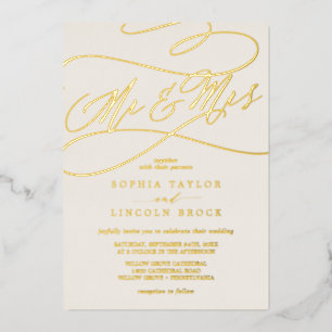 Romantic Gold Foil Ivory de heer & Mrs Wedding Folie Uitnodiging
