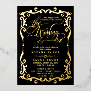 Romantic Gold Foil Navy Blue Lijst Wedding Folie Uitnodiging