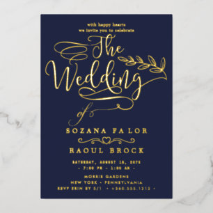 Romantic Gold Foil   Navy Blue Lijst Wedding Folie Uitnodiging