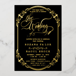 Romantic Gold Foil   Navy Blue Lijst Wedding Folie Uitnodiging