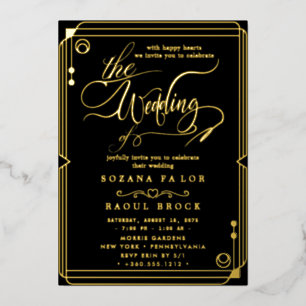 Romantic Gold Foil Navy Blue Lijst Wedding Folie Uitnodiging
