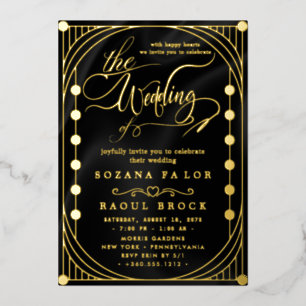 Romantic Gold Foil Navy Blue Lijst Wedding Folie Uitnodiging