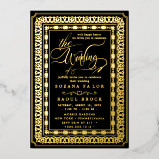 Romantic Gold Foil | Navy Blue Lijst Wedding Folie Uitnodiging