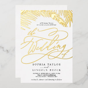 Romantic Gold Foil   Zwarte palm in één huwelijk Folie Uitnodiging