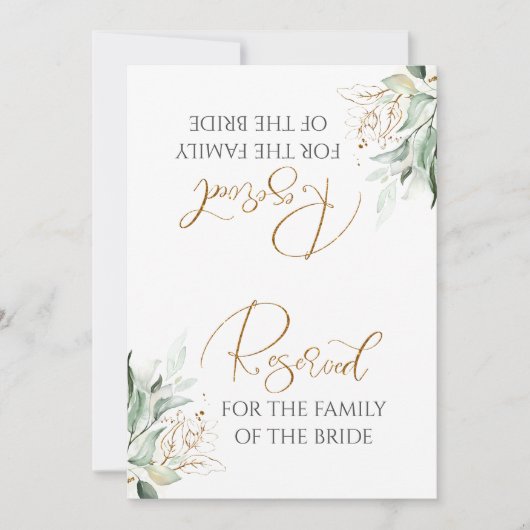 Romantic Gold Greenery White Wedding Reserved Sign (Voorkant)