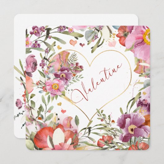 Romantic Gold Heart Floral Valentijnse Feestdagenkaart (Voorkant / Achterkant)