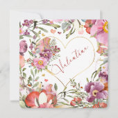 Romantic Gold Heart Floral Valentijnse Feestdagenkaart (Voorkant)