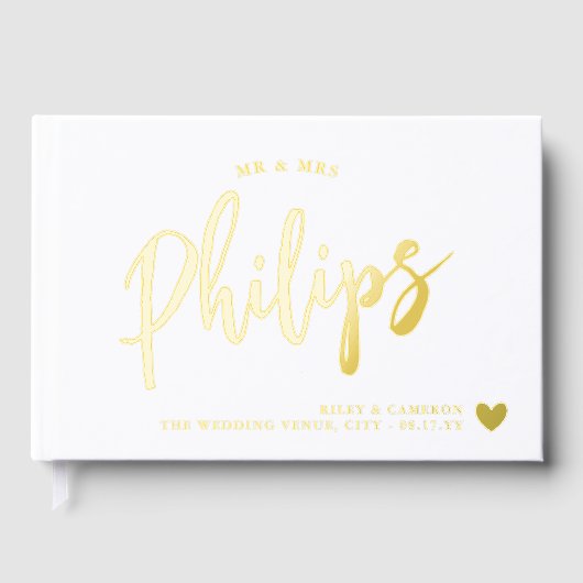 Romantic Gold Heart Nom en Mariage de script (Recto)