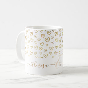 Romantic Gold Hearts Custom Named Coffee Mok