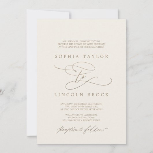 Romantic Gold | Ivory Flourish Formal Wedding Kaart (Voorkant)