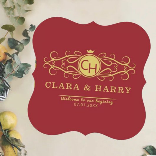 Romantic gold red elegant calligraphy wedding kartonnen onderzetters