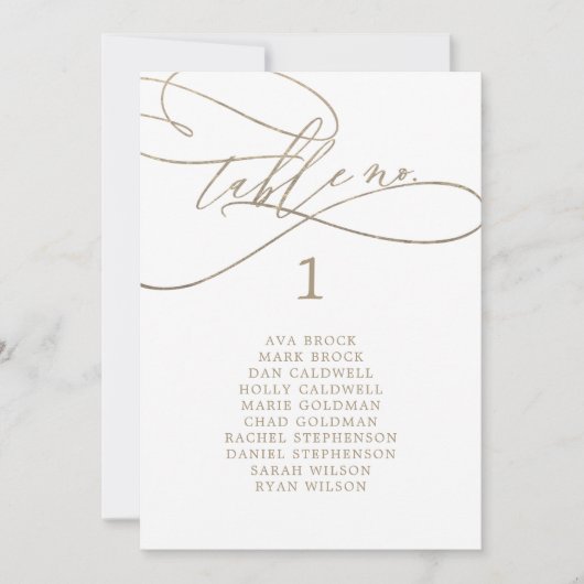 Romantic Gold Table Number Seating Chart Kaart (Voorkant)