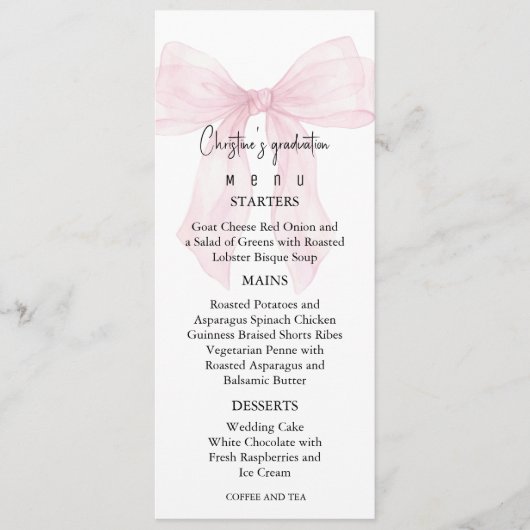 Romantic Graduation Menu For Her (Devant)