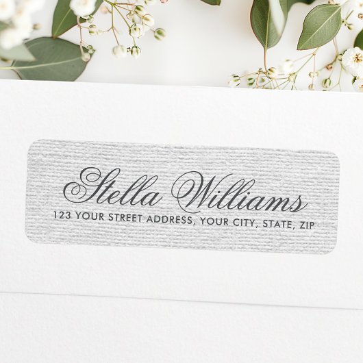 Romantic gray linen calligrafie scriptadres etiket