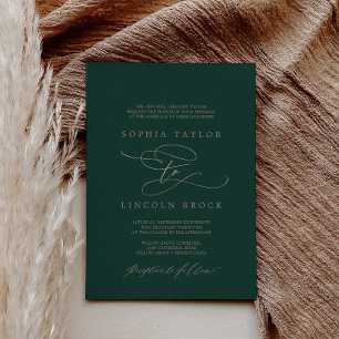 Romantic Green Calligraphy Flourish Formal Wedding Kaart