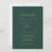 Romantic Green Calligraphy Flourish Formal Wedding Kaart (Voorkant)