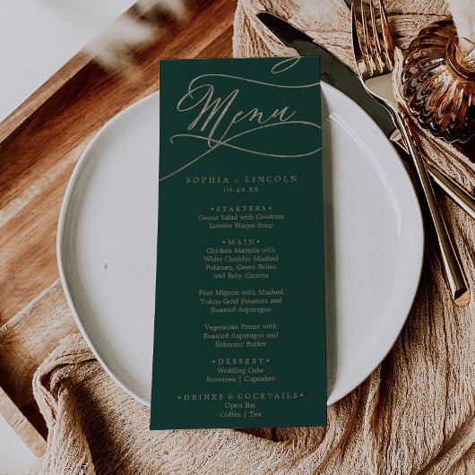 Romantic Green Calligraphy Wedding Dinner Menu