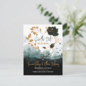Romantic Green, Gold Roos Heart Save the Date Kaar RSVP Kaartje (Staand voorkant)