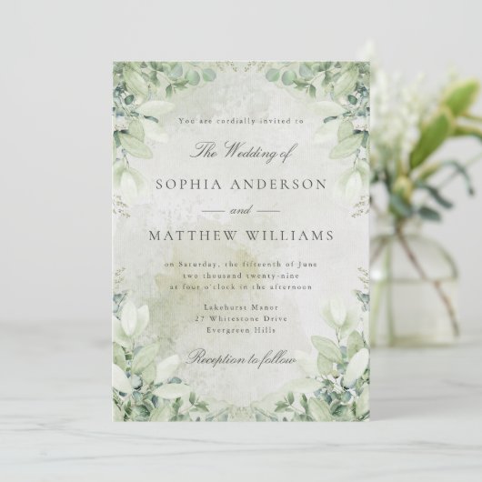 Romantic Greenery Frame Wedding Invitation (Debout devant)