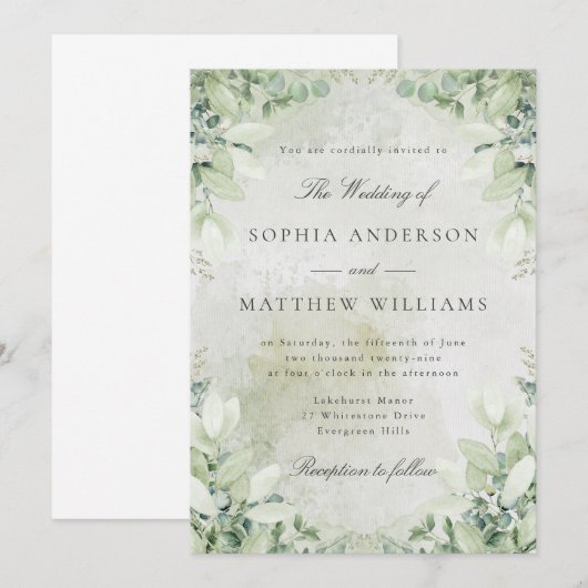 Romantic Greenery Frame Wedding Invitation (Devant / Derrière)