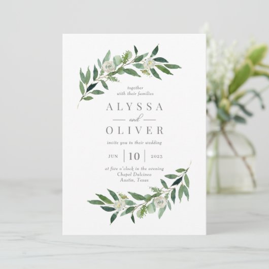 Romantic Greenery Wedding Invitation ROG Kaart (Staand voorkant)