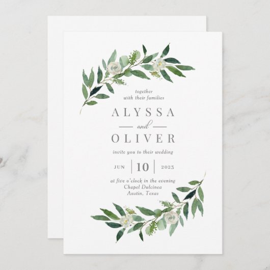 Romantic Greenery Wedding Invitation ROG Kaart (Voorkant / Achterkant)