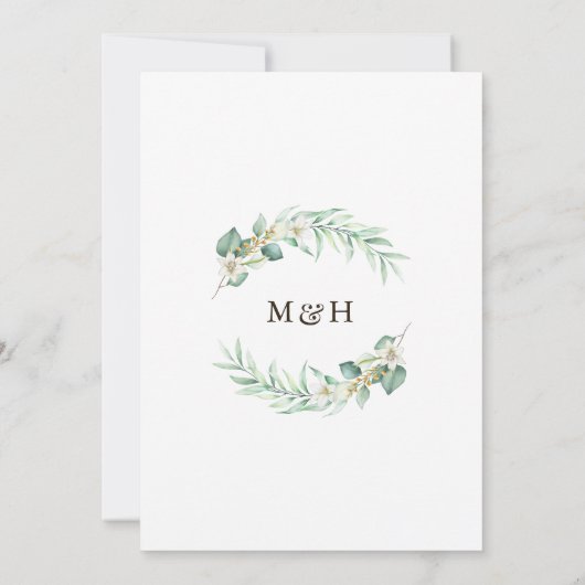 Romantic Greenery Wreath monogram Wedding Kaart (Achterkant)