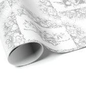 Romantic Grey and White Engraved Floral Cadeaupapier (Rol Hoek)