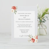 Romantic Grey Red Cream Roses Wedding Kaart (Staand voorkant)