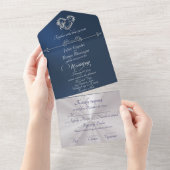Romantic Heart & Calligraphy - Blue/Silver All In One Uitnodiging (Afscheurbaar)