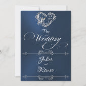 Romantic Heart & Calligraphy on Blue - Wedding Kaart (Voorkant)