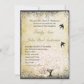 Romantic Heart Leaf roze Tree Love Bird Wedding Kaart (Achterkant)