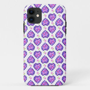 Romantic Hearts and Flowers Pattern on White iPhone 11 Hoesje