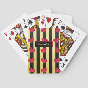 Romantic Hearts Black & Gold Stripes personalisere Pokerkaarten