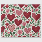 Romantic Hearts Meets Botanical Elegance Rustic Cadeaupapier (Vlak)
