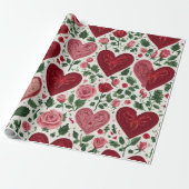 Romantic Hearts Meets Botanical Elegance Rustic Cadeaupapier (Uitgerold)