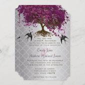 Romantic Hearts Plum Heart Leaf Tree Wedding Kaart (Voorkant / Achterkant)